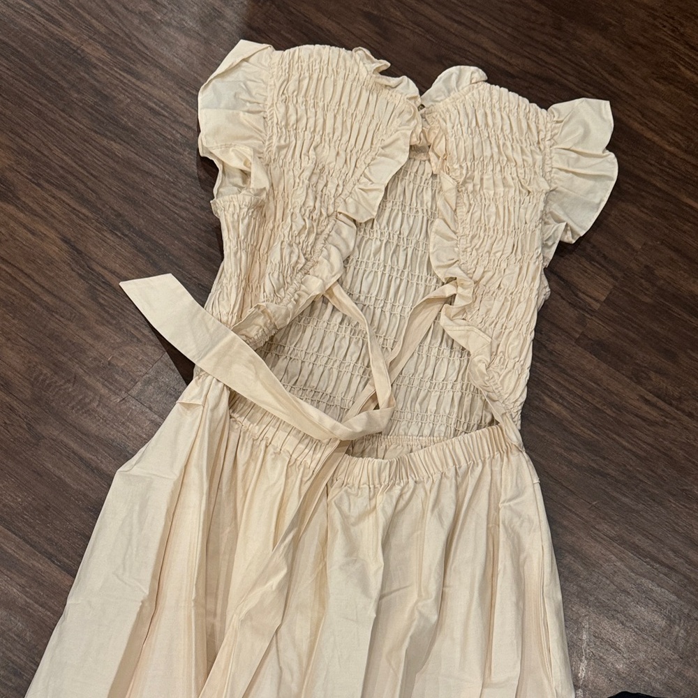 Cream Women’s Dress with Ruffled Sleeves - Picture 10 of 11